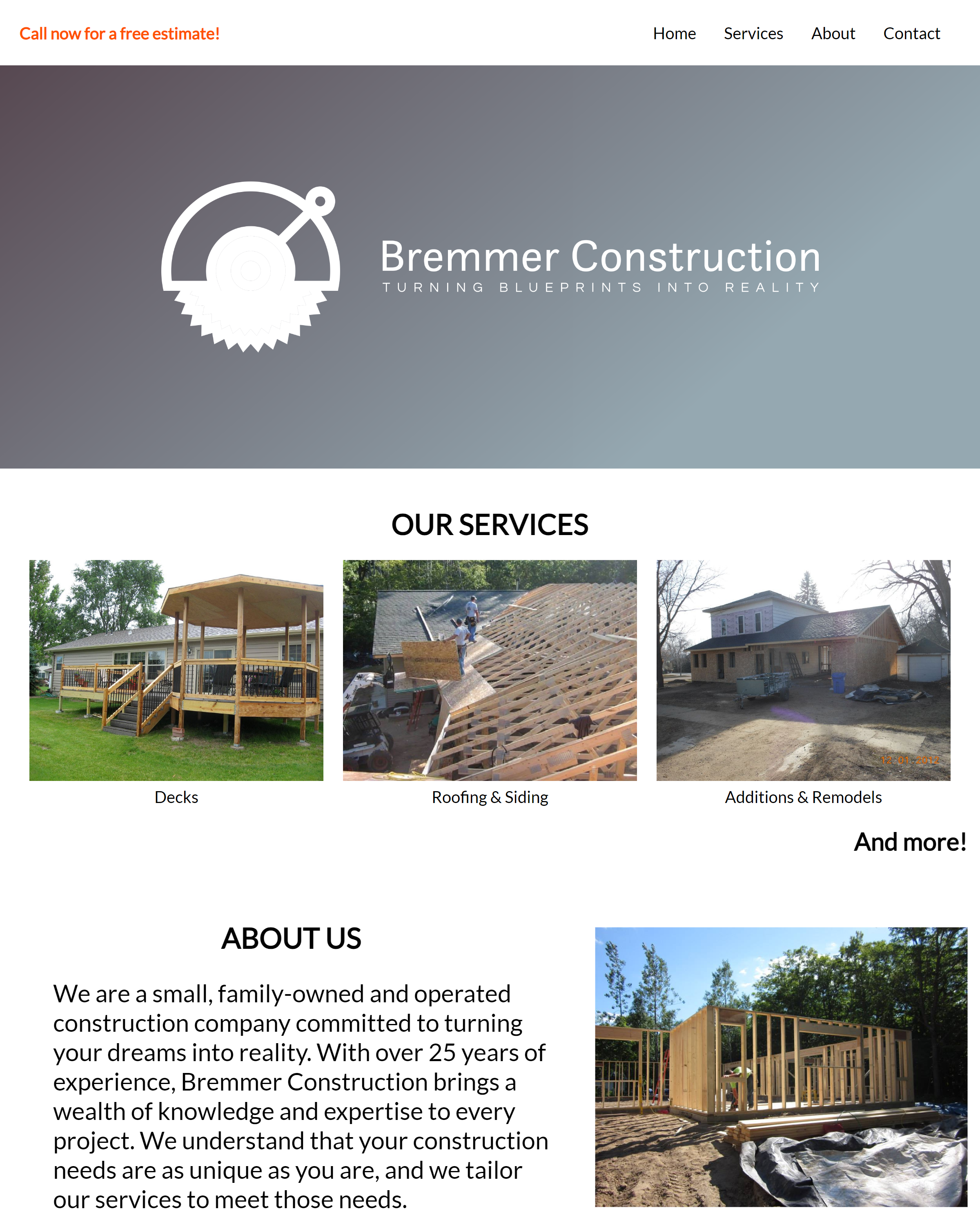 Screenshot of website for Bremmer Construction