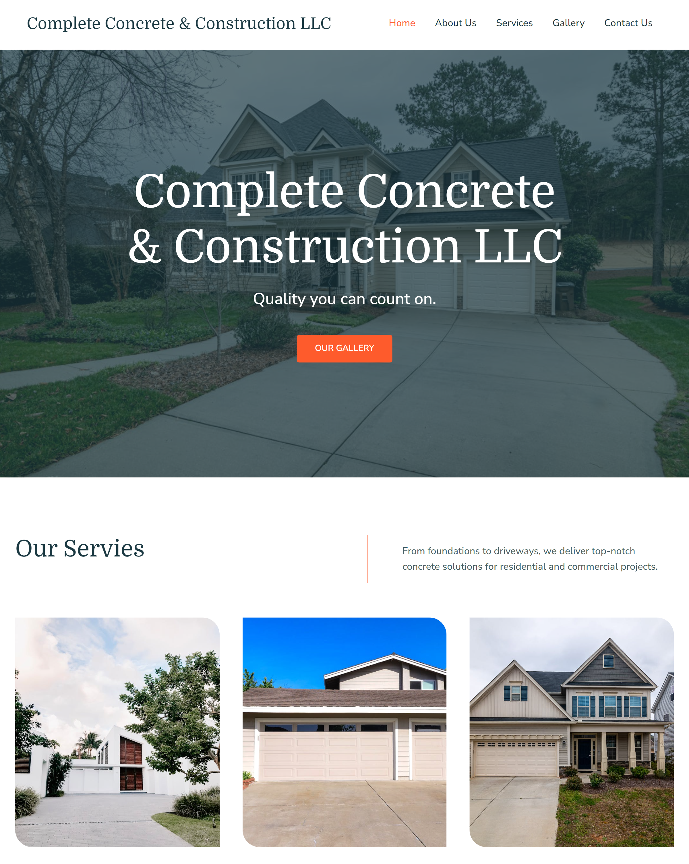 Screenshot of website for Complete Concrete