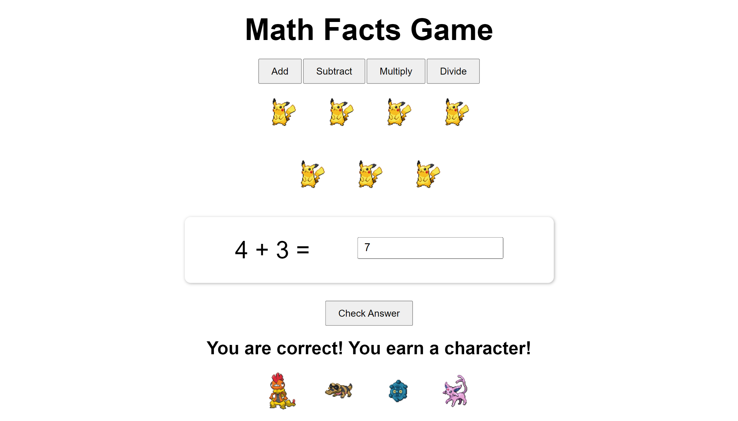 Math Facts Game screenshot